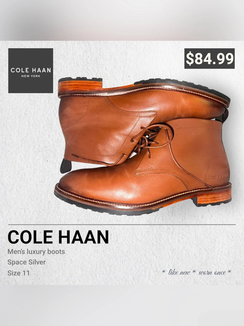 Cole Haan Men's Cognac Leather Chukka Boots
